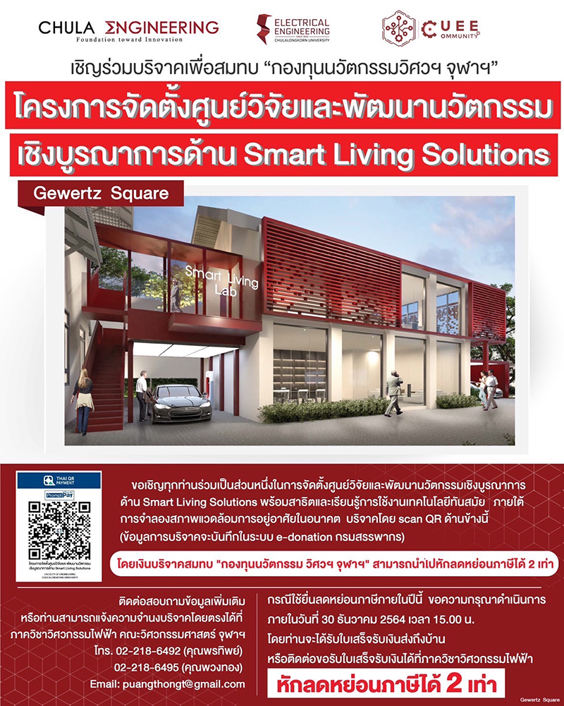 โครงการจัดตั้งศูนย์วิจัยและพัฒนานวัตกรรมเชิงบูรณาการด้าน Smart Living Solutions
